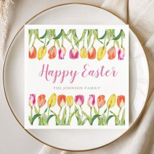 Colourful Happy Easter Floral Tulip  Napkin
