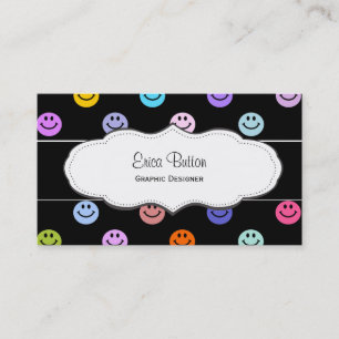 Colourful Happy Face Pattern Business Cards