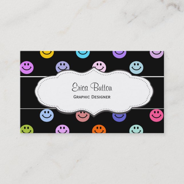 Colourful Happy Face Pattern Business Cards (Front)