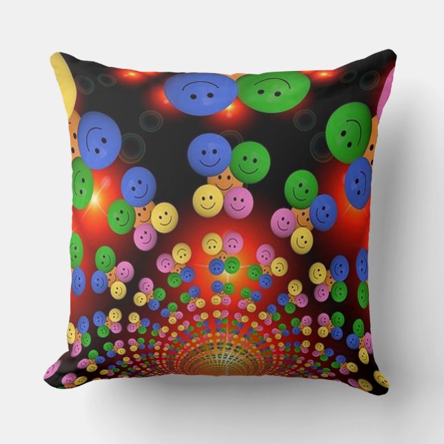 Colourful Happy Face Spiral Throw Pillow (Front)
