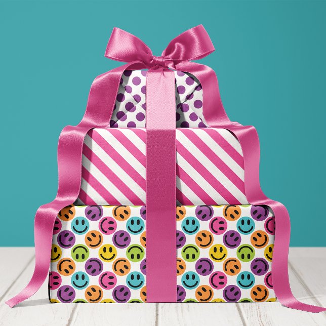 Colourful Happy Face Stripes and Polka Dot Wrapping Paper Sheet (Creator Uploaded)