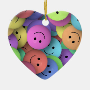 Colourful Happy Faces Emoji Art Ceramic Ornament