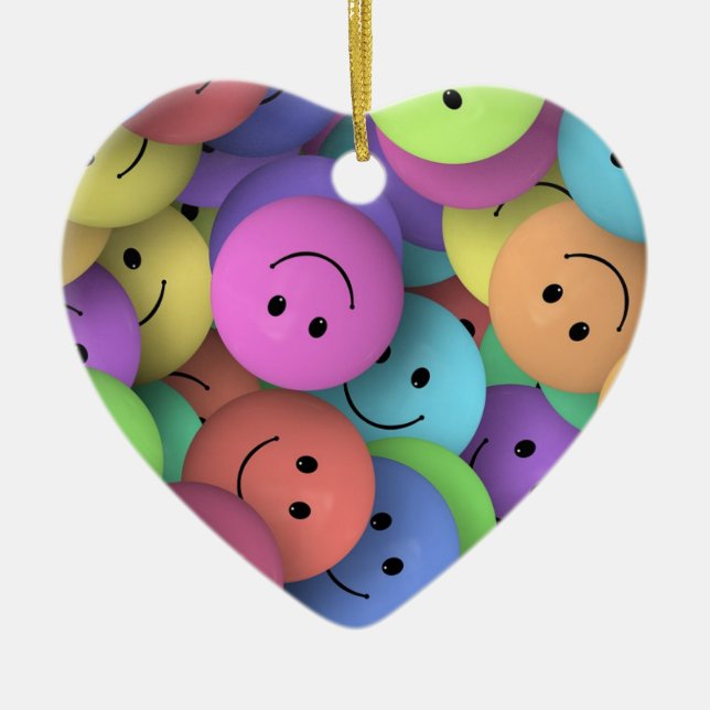 Colourful Happy Faces Emoji Art Ceramic Ornament (Front)