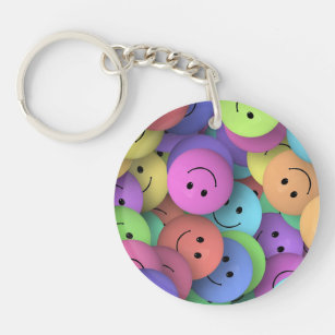 Colourful Happy Faces Emoji Art Key Ring