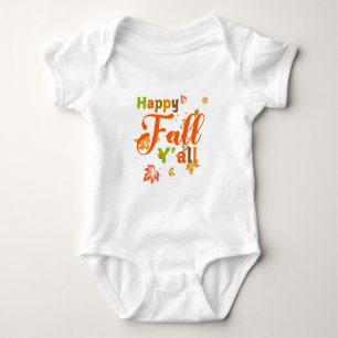 Colourful Happy Fall Y'all with Autumn Leaves Baby Bodysuit