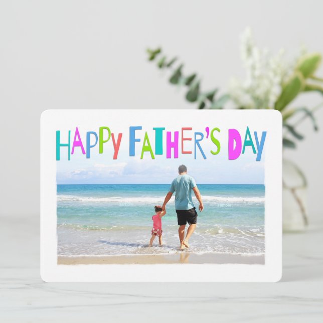 Colourful Happy Father's Day Lettering Photo Card (Standing Front)