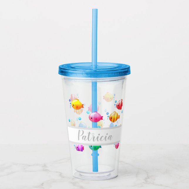 Colourful Happy Fish with Bubbles  Acrylic Tumbler (Front)