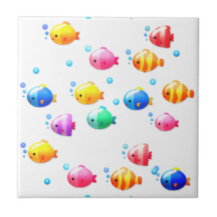 Colourful Happy Fish with Bubbles Ceramic Tile