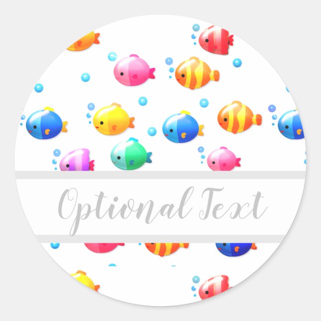 Colourful Happy Fish with Bubbles  Classic Round Sticker (Front)