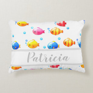 Colourful Happy Fish with Bubbles  Decorative Cushion