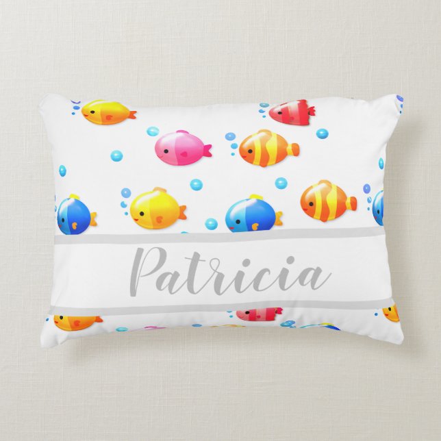 Colourful Happy Fish with Bubbles  Decorative Cushion (Front)