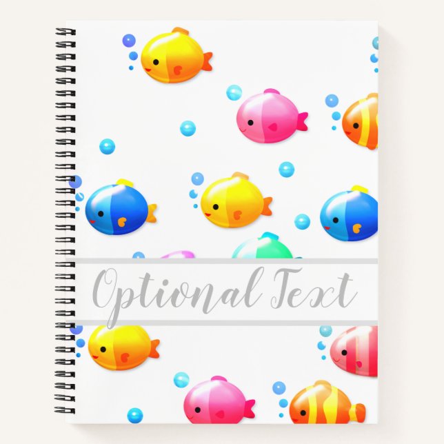 Colourful Happy Fish with Bubbles  Notebook (Front)