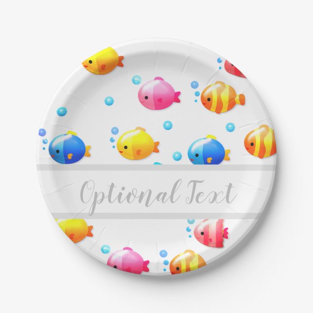 Colourful Happy Fish with Bubbles  Paper Plate (Front)