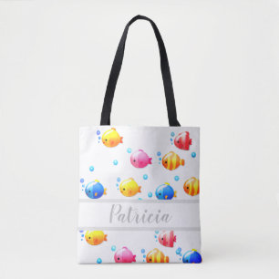 Colourful Happy Fish with Bubbles Tote Bag