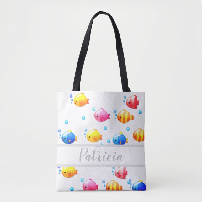 Colourful Happy Fish with Bubbles  Tote Bag (Front)