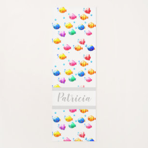 Colourful Happy Fish with Bubbles Yoga Mat