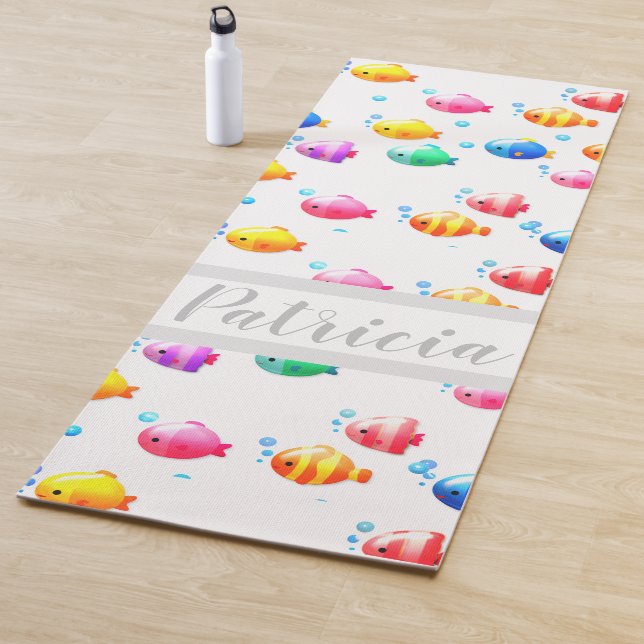 Colourful Happy Fish with Bubbles Yoga Mat (In Situ)