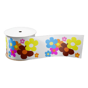 Colourful Happy Flowers Satin Ribbon