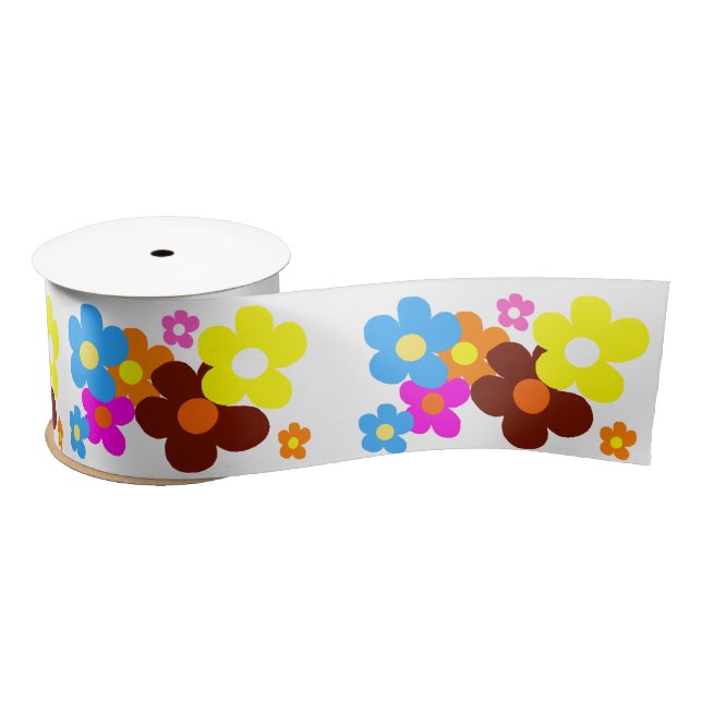 Colourful Happy Flowers Satin Ribbon (Spool)