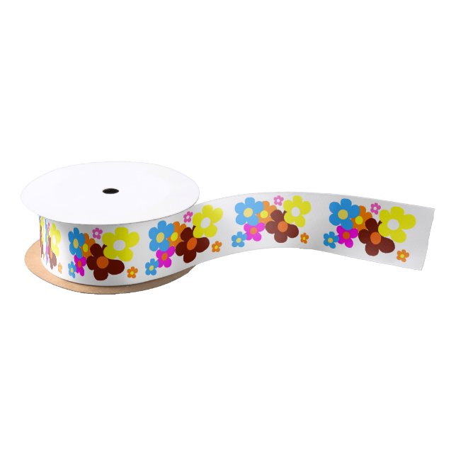 Colourful Happy Flowers Satin Ribbon (Spool)