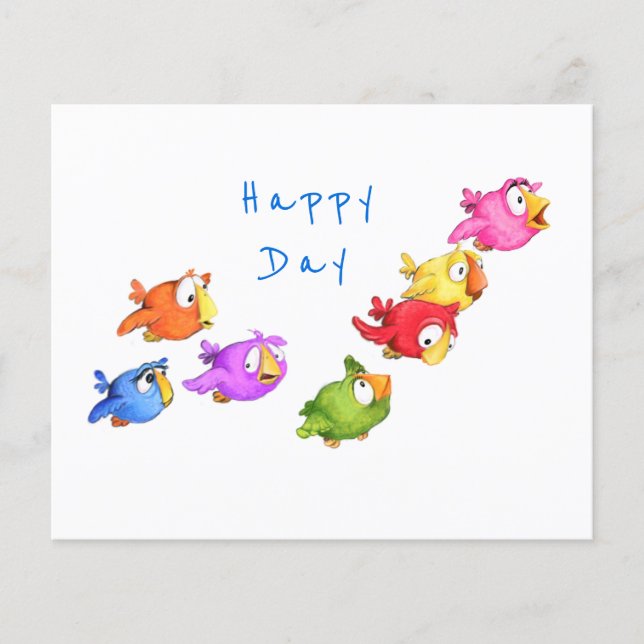 Colourful Happy Flying Birds - Cute Funny Sparrows Flyer (Front)