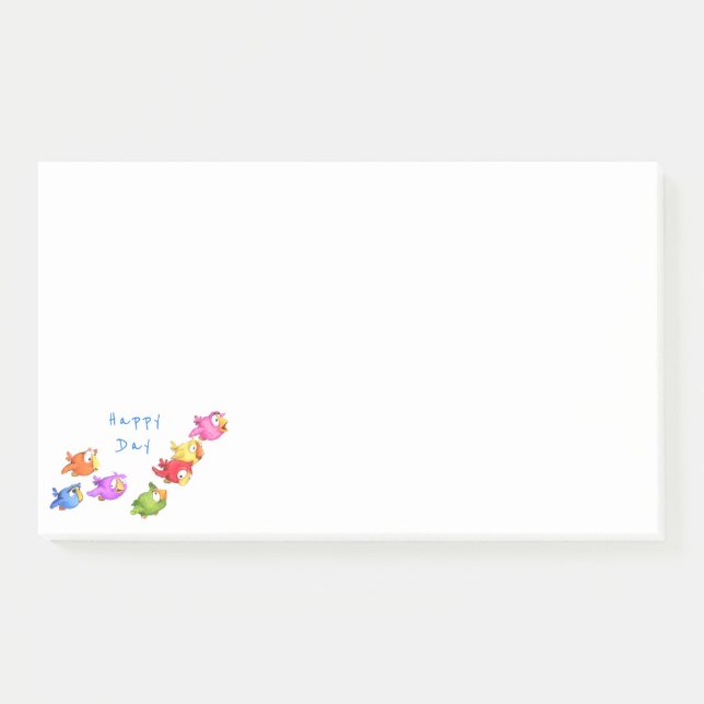 Colourful Happy Flying Birds - Cute Funny Sparrows Post-it Notes (Front)