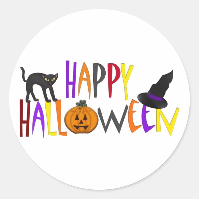Colourful Happy Halloween Classic Round Sticker (Front)