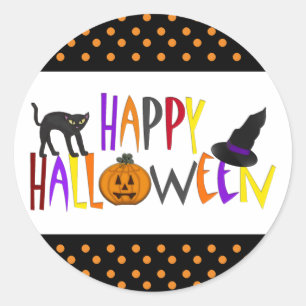 Colourful Happy Halloween Classic Round Sticker