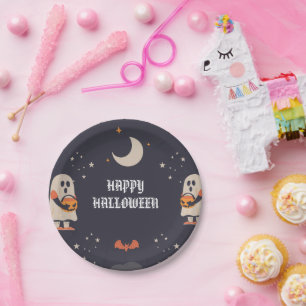 Colourful Happy Halloween Ghost Paper Plate