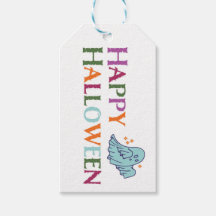 Colourful Happy Halloween Ghost Treat Tags