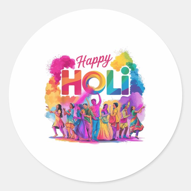 Colourful Happy Holi Festival Celebration India Pa Classic Round Sticker (Front)