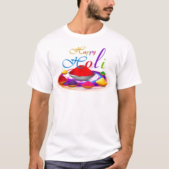 Colourful Happy Holi Powders Paint Swirl T-Shirt (Front)