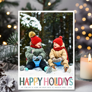 Colourful Happy Holidays Cute Retro Stars Photo Card