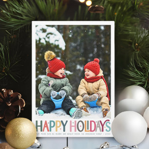 Colourful Happy Holidays Cute Retro Stars Photo Holiday Card