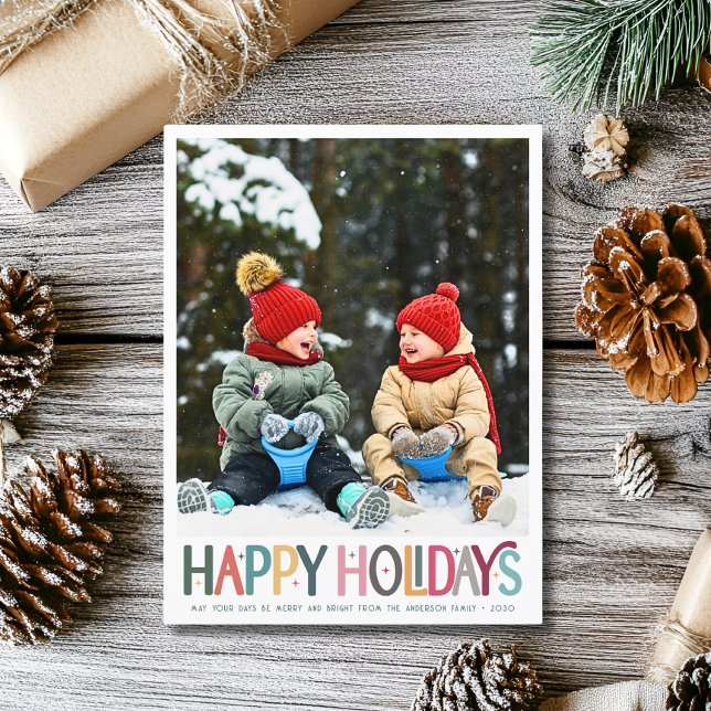 Colourful Happy Holidays Cute Retro Stars Photo Holiday Postcard (Creator Uploaded)