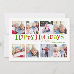 Colourful Happy Holidays Eight Photo Greeting Card