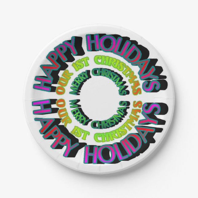 Colourful Happy Holidays Our 1st Christmas Pattern Paper Plate (Front)