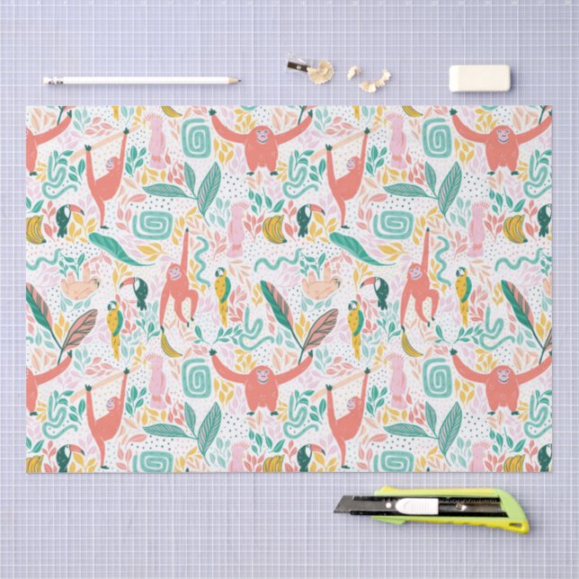 Colourful Happy Jungle Animals Pattern Tissue Paper (Craft)