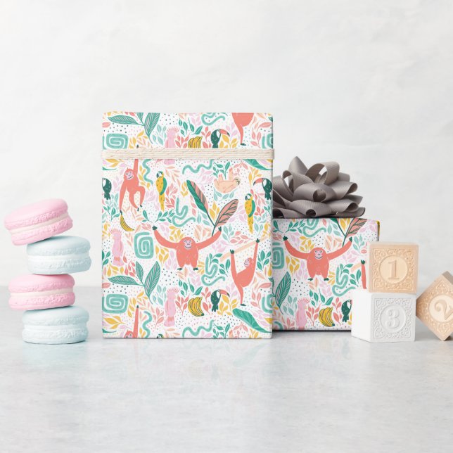 Colourful Happy Jungle Animals Tropical Leaves Wrapping Paper (Baby Shower)