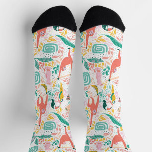 Colourful Happy Jungle Animals Tropical Pattern Socks
