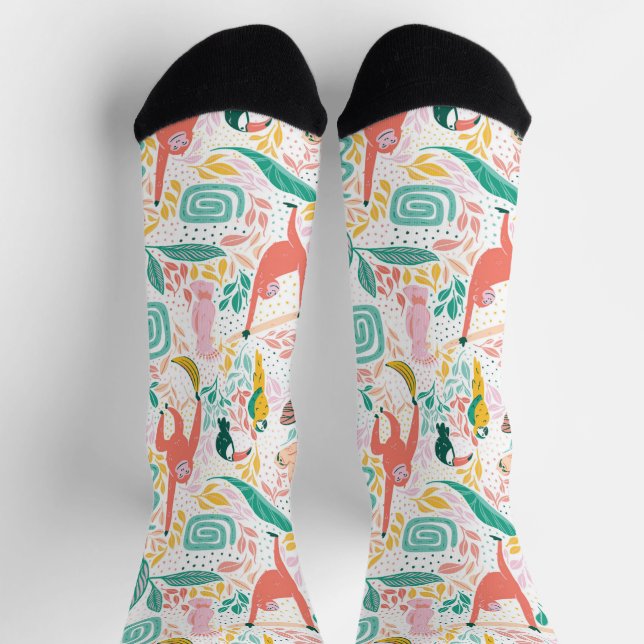 Colourful Happy Jungle Animals Tropical Pattern Socks (Top)