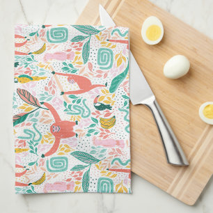 Colourful Happy Jungle Animals Tropical Pattern Tea Towel