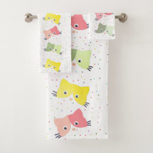 Colourful Happy Kittens Pattern  Bath Towel Set