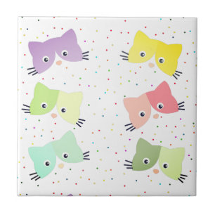 Colourful Happy Kittens Pattern Ceramic Tile