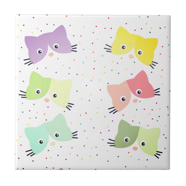 Colourful Happy Kittens Pattern  Ceramic Tile (Front)