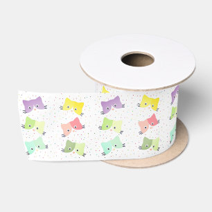 Colourful Happy Kittens Pattern  Satin Ribbon