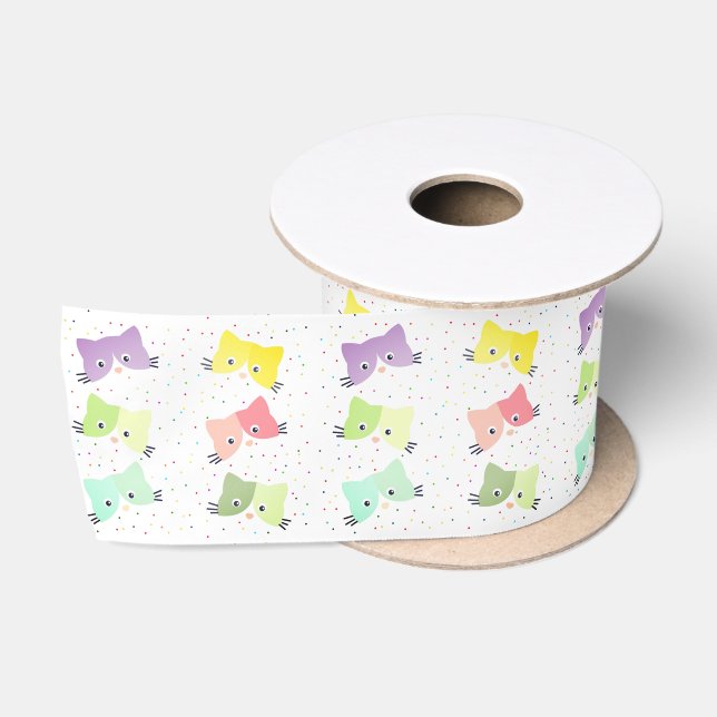 Colourful Happy Kittens Pattern  Satin Ribbon (Spool)