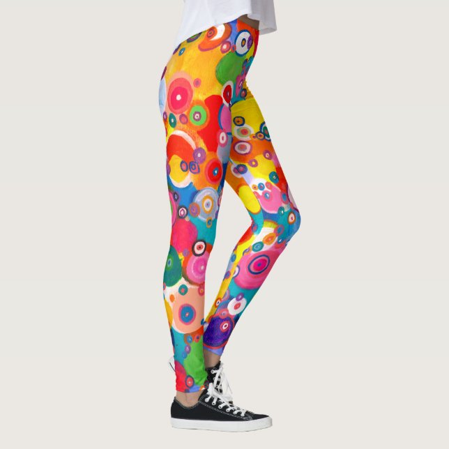 Colourful Happy Little Circles Original Artwork Leggings (Right)