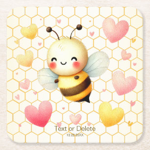 Colourful Happy Little Honey Bee Baby Shower Cute Square Paper Coaster