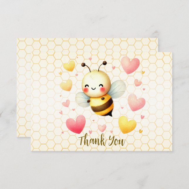 Colourful Happy Little Honey Bee Baby Shower Cute Thank You Card (Front/Back)
